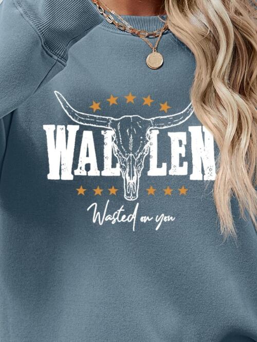 Wallen Wasted On You Graphic Round Neck Dropped Shoulder Sweatshirt