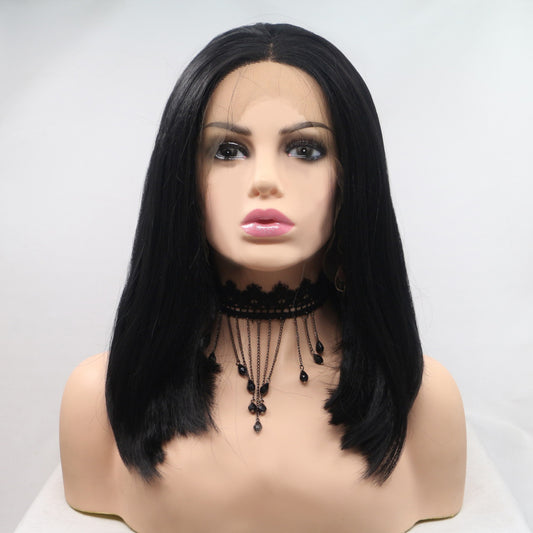SHOMI 13*3" Lace Front Wigs Synthetic Mid-length Straight 12" 130% Density