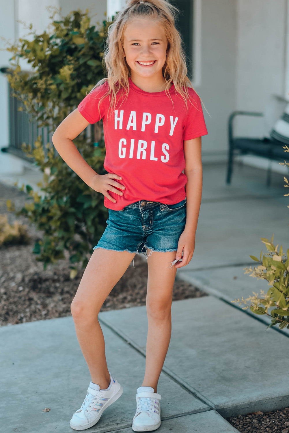 HAPPY Girls Letter Graphic Short Sleeve T-Shirt