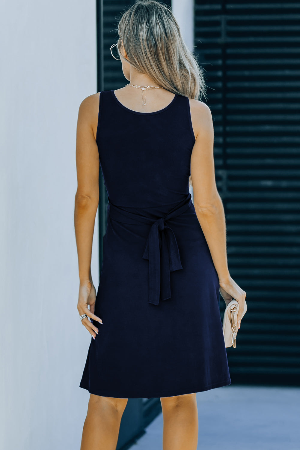 Cutout Buttoned Tie-Back Sleeveless Dress