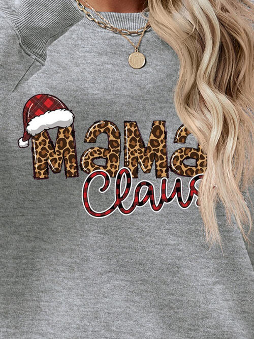 Mama Claus Round Neck Letter Graphic Long Sleeve Sweatshirt