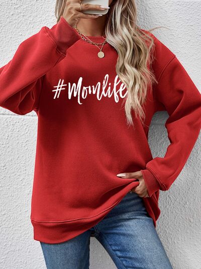 #Momlife Letter Graphic Round Neck Sweatshirt