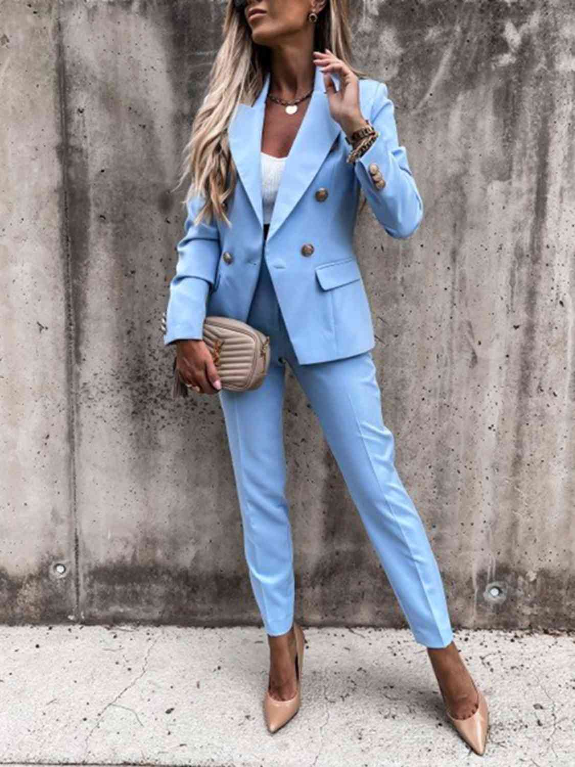 S.S.Ni Lapel Collar Long Sleeve Blazer and Pants Set