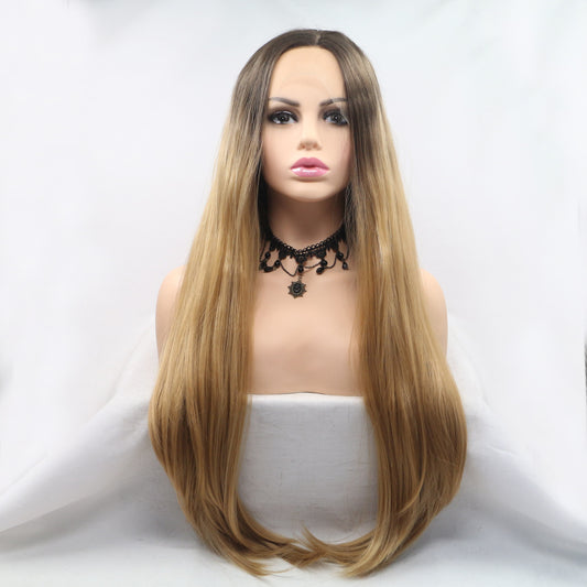 SHOMI 13*3" Lace Front Wigs Synthetic Long Straight 24" 130% Density