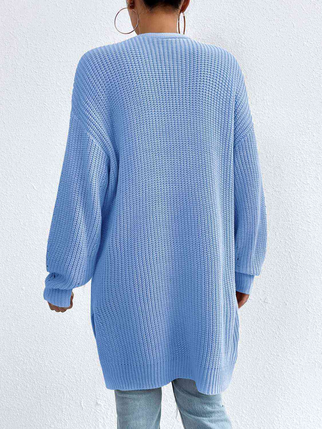 Yh Open Front Dropped Shoulder Slit Cardigan