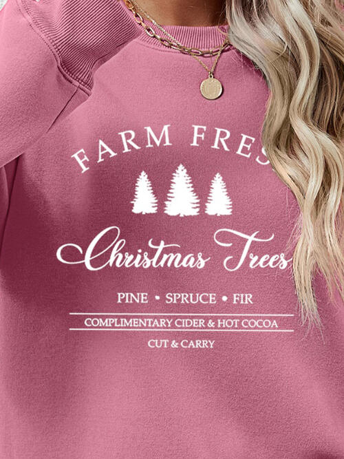 Farm Fresh Christmas Trees PINE SPRUCE FIR Graphic Round Neck Dropped Shoulder Sweatshirt