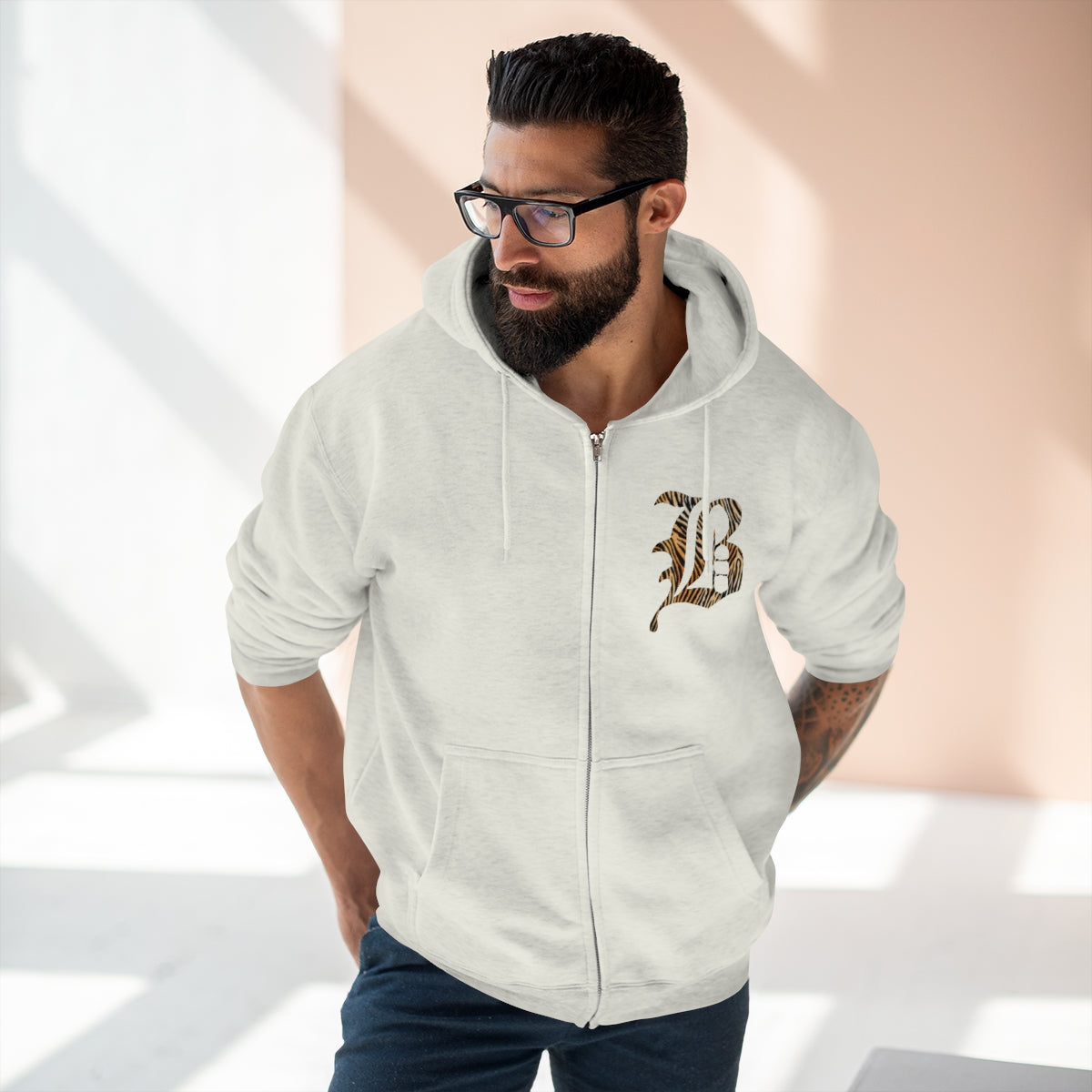 Bardstown Tiger Striped "B" Unisex Premium Full Zip Hoodie