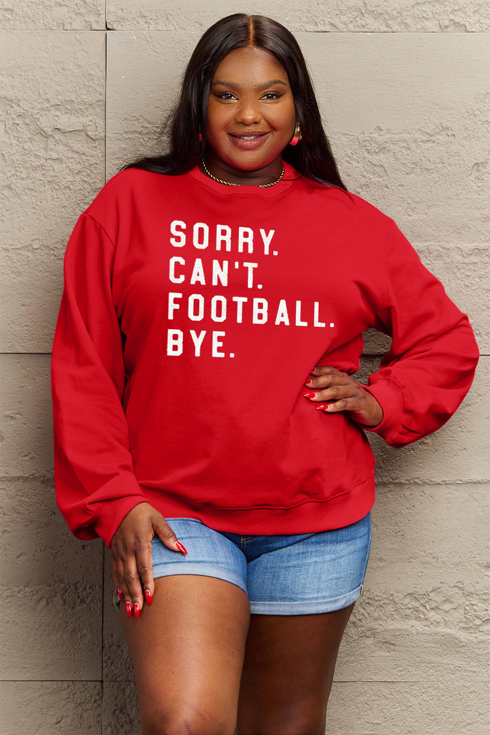 Sorry Can't Football Bye Simply Love Full Size Graphic Round Neck Sweatshirt