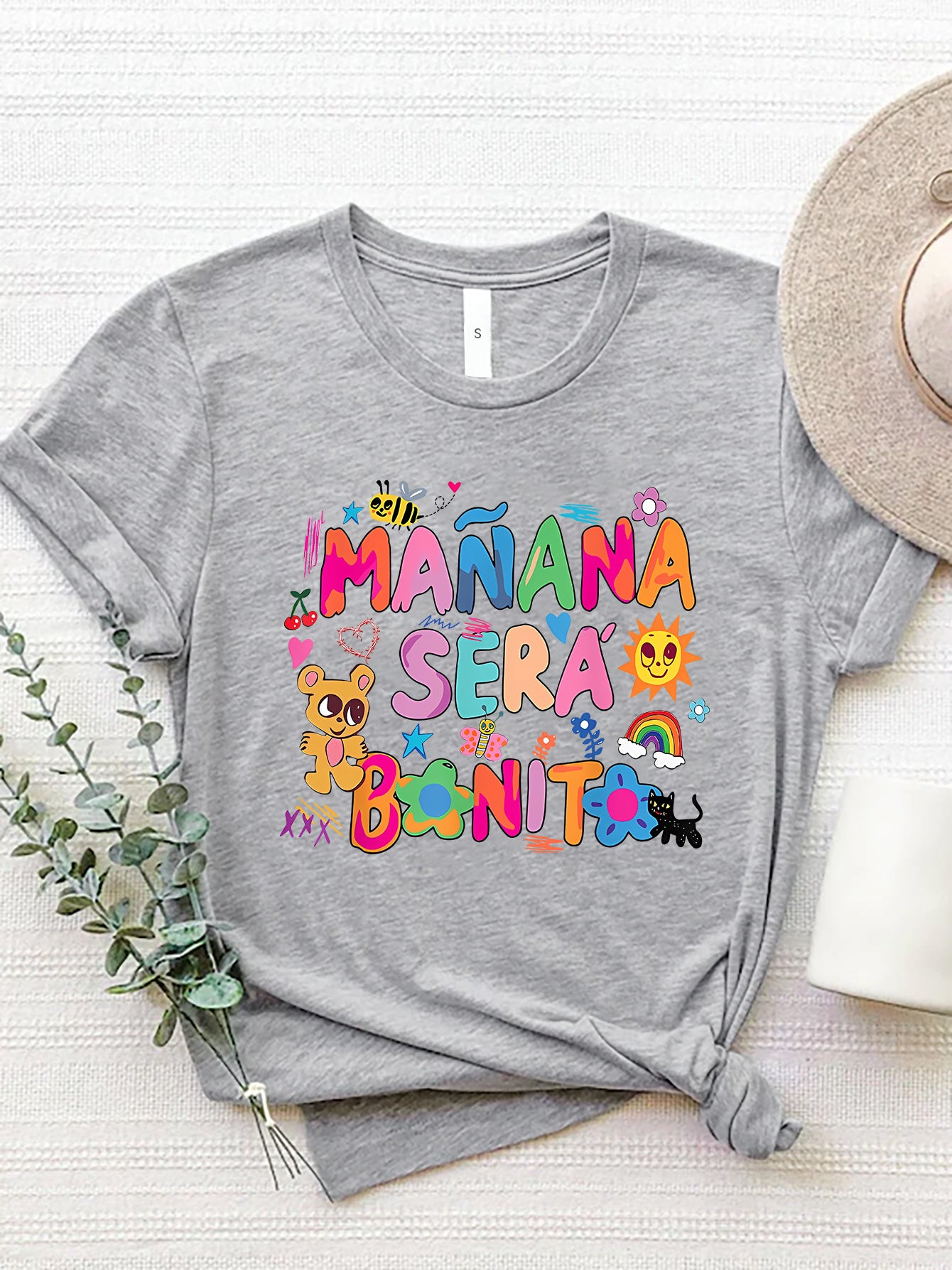 MAÑANA SERÁ BONITO Letter Graphic Round Neck Short Sleeve T-Shirt