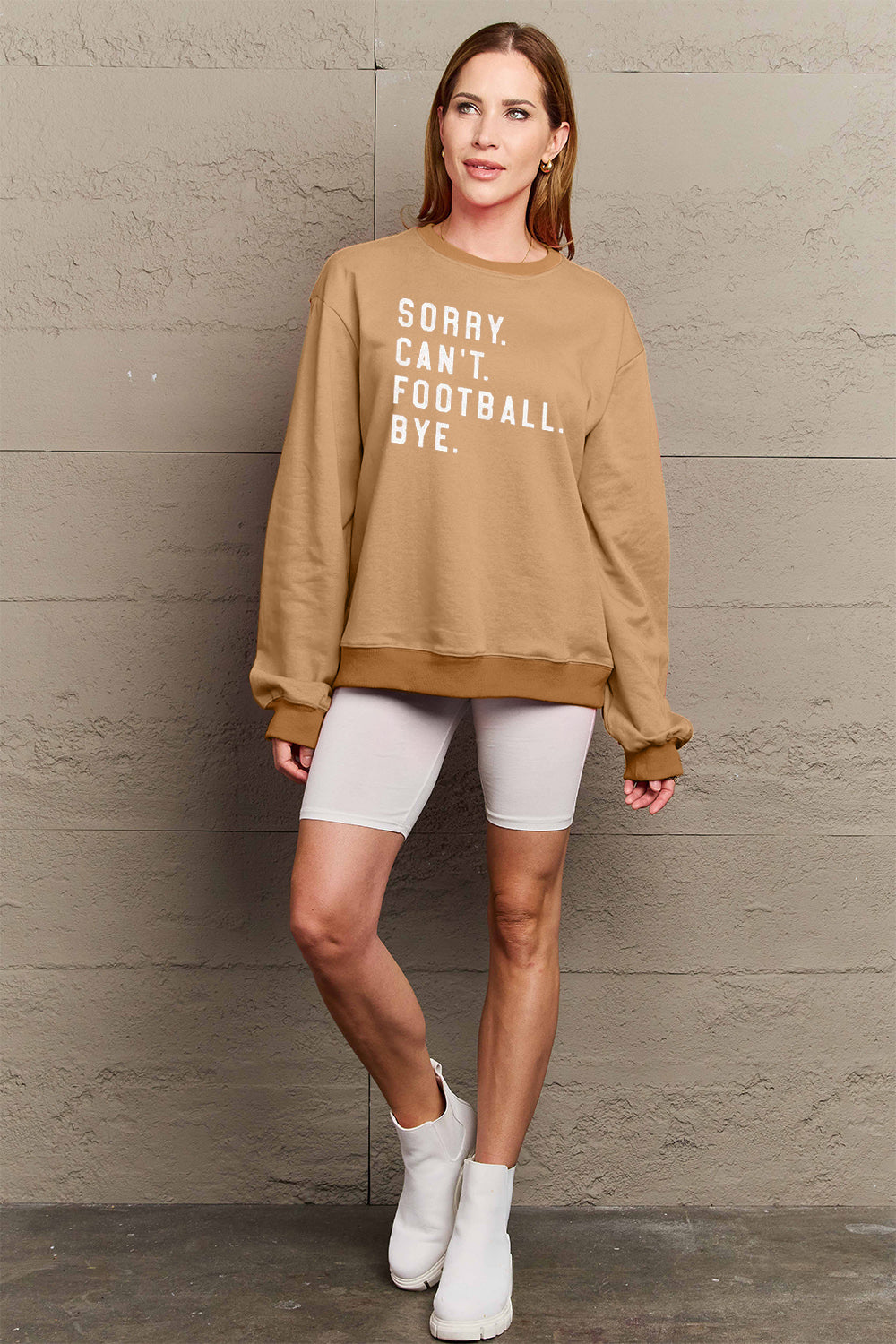 Sorry Can't Football Bye Simply Love Full Size Graphic Round Neck Sweatshirt