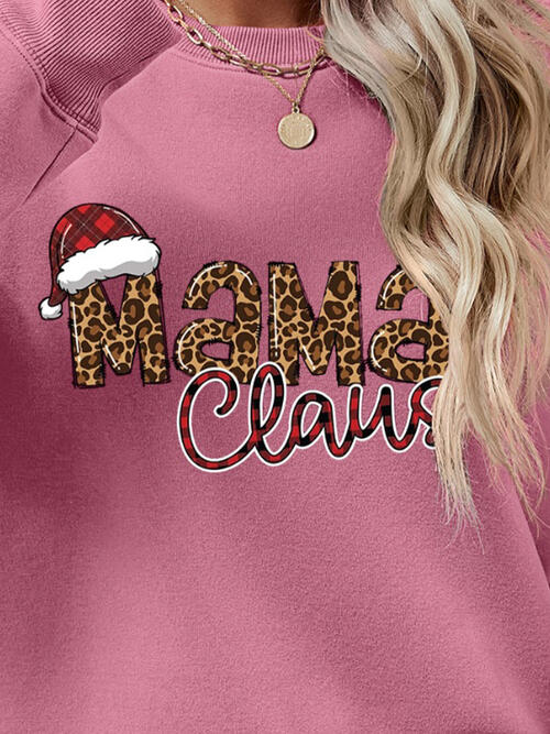 Mama Claus Round Neck Letter Graphic Long Sleeve Sweatshirt