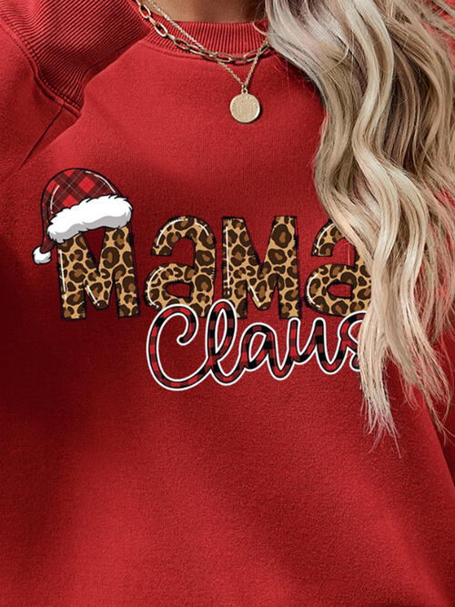 Mama Claus Round Neck Letter Graphic Long Sleeve Sweatshirt