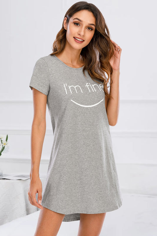 I'M FINE Graphic Round Neck Short Sleeve Lounge Dress