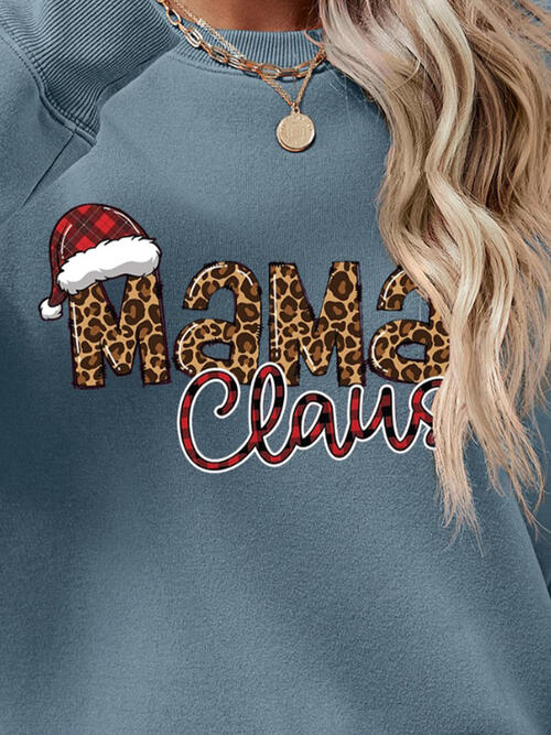 Mama Claus Round Neck Letter Graphic Long Sleeve Sweatshirt