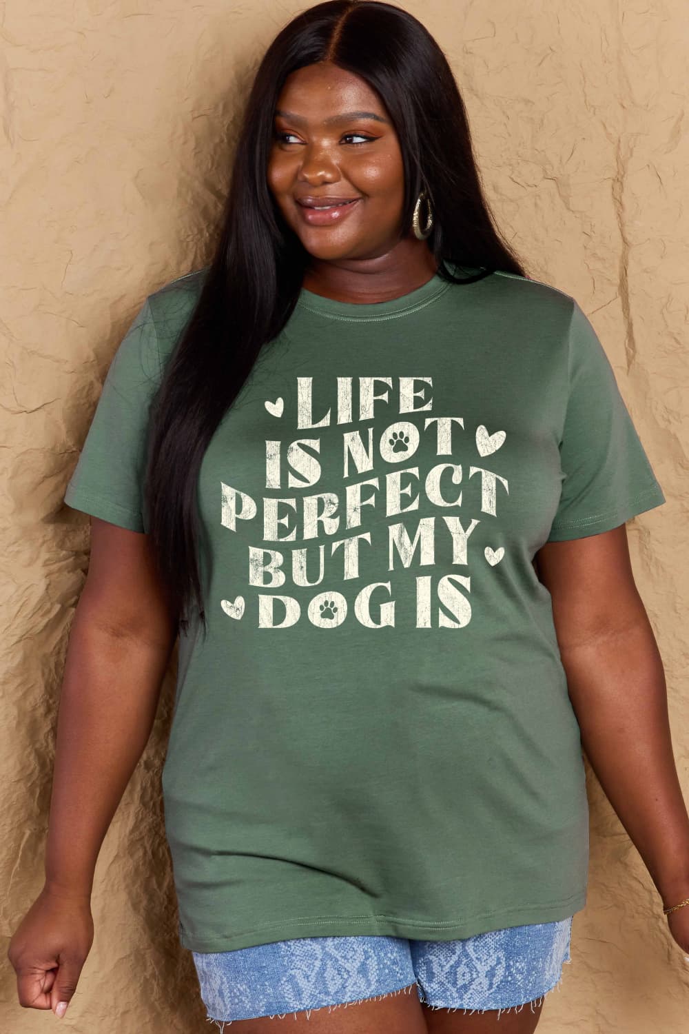 LIFE IS NOT PERFECT BUT MY DOG IS Simply Love Full Size Dog Slogan Graphic Cotton T-Shirt