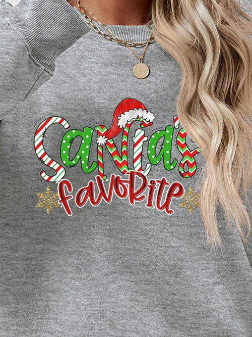 Santa’s Favorite Letter Graphic Round Neck Long Sleeve Sweatshirt