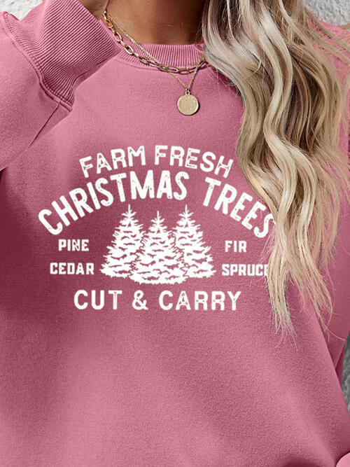 Farm Fresh Christmas Trees Cut & Carry Round Neck Graphic Long Sleeve Sweatshirt