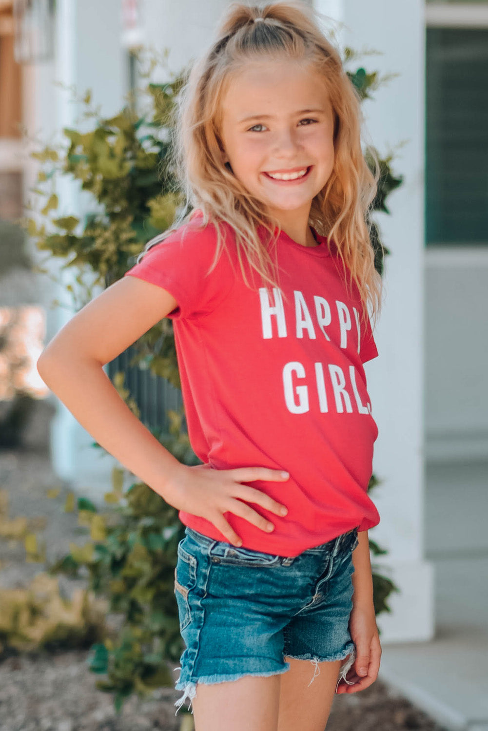 HAPPY Girls Letter Graphic Short Sleeve T-Shirt