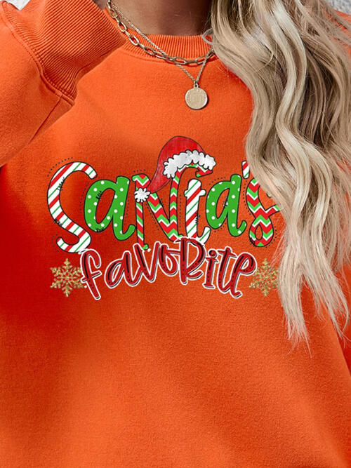 Santa’s Favorite Letter Graphic Round Neck Long Sleeve Sweatshirt