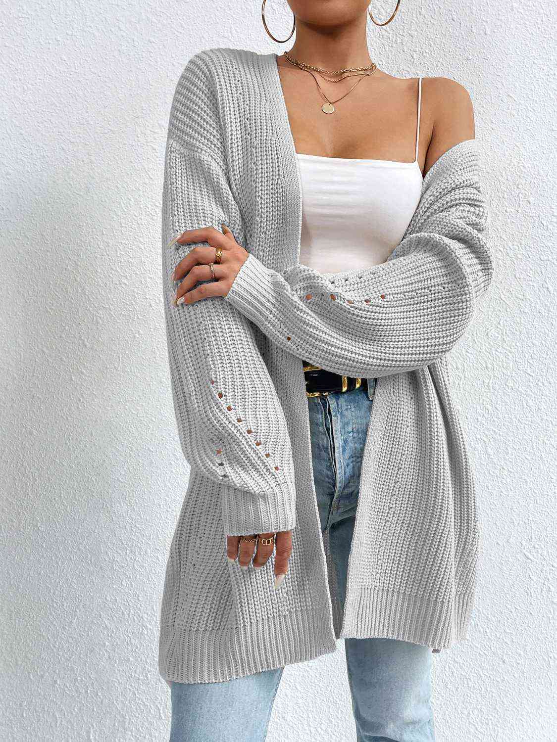 Yh Open Front Dropped Shoulder Slit Cardigan