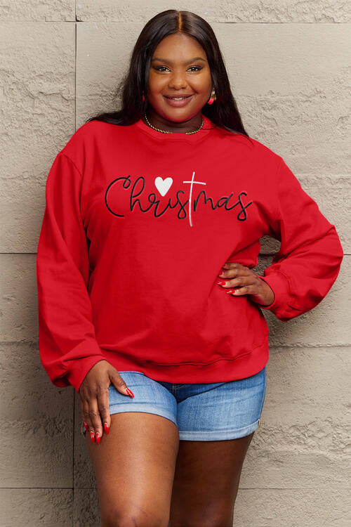 Simply Love Full Size CHRISTMAS Cross Long Sleeve Sweatshirt