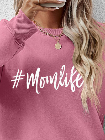 #Momlife Letter Graphic Round Neck Sweatshirt