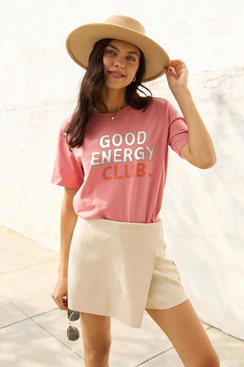 Simply Love Full Size GOOD ENERGY CLUB Short Sleeve T-Shirt