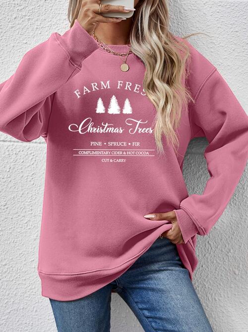 Farm Fresh Christmas Trees PINE SPRUCE FIR Graphic Round Neck Dropped Shoulder Sweatshirt