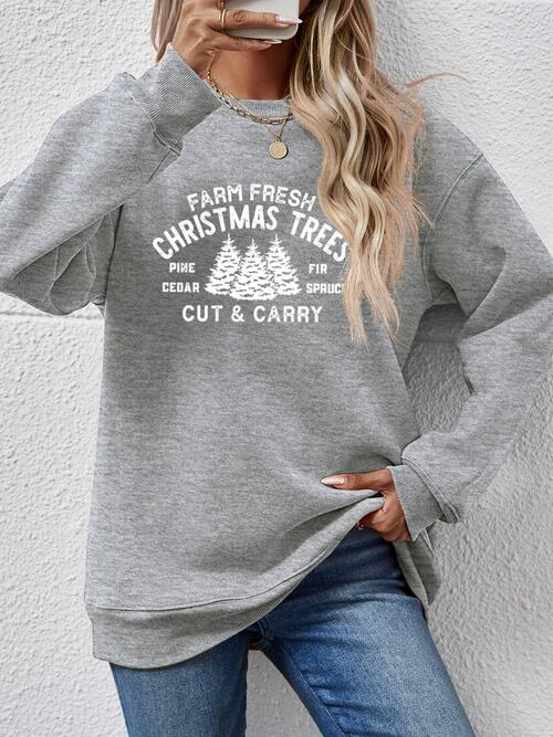 Farm Fresh Christmas Trees Cut & Carry Round Neck Graphic Long Sleeve Sweatshirt