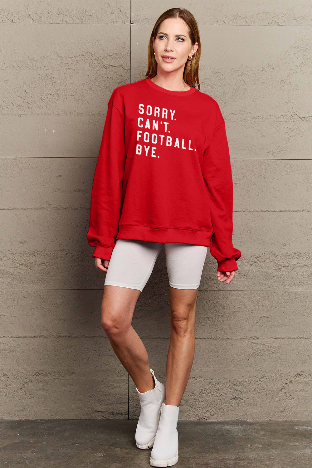 Sorry Can't Football Bye Simply Love Full Size Graphic Round Neck Sweatshirt