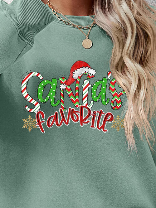 Santa’s Favorite Letter Graphic Round Neck Long Sleeve Sweatshirt