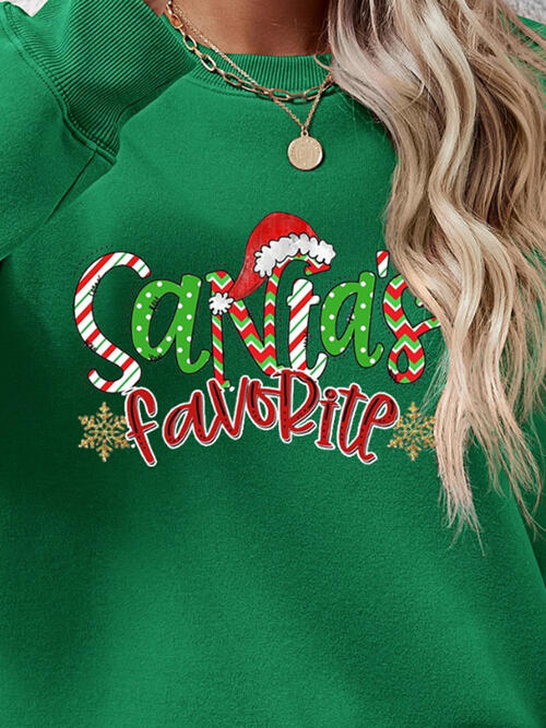 Santa’s Favorite Letter Graphic Round Neck Long Sleeve Sweatshirt