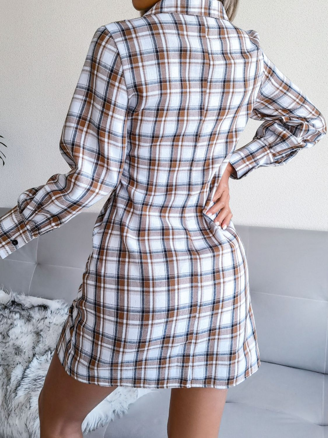 Plaid Button Down Tie Front Shirt Dress