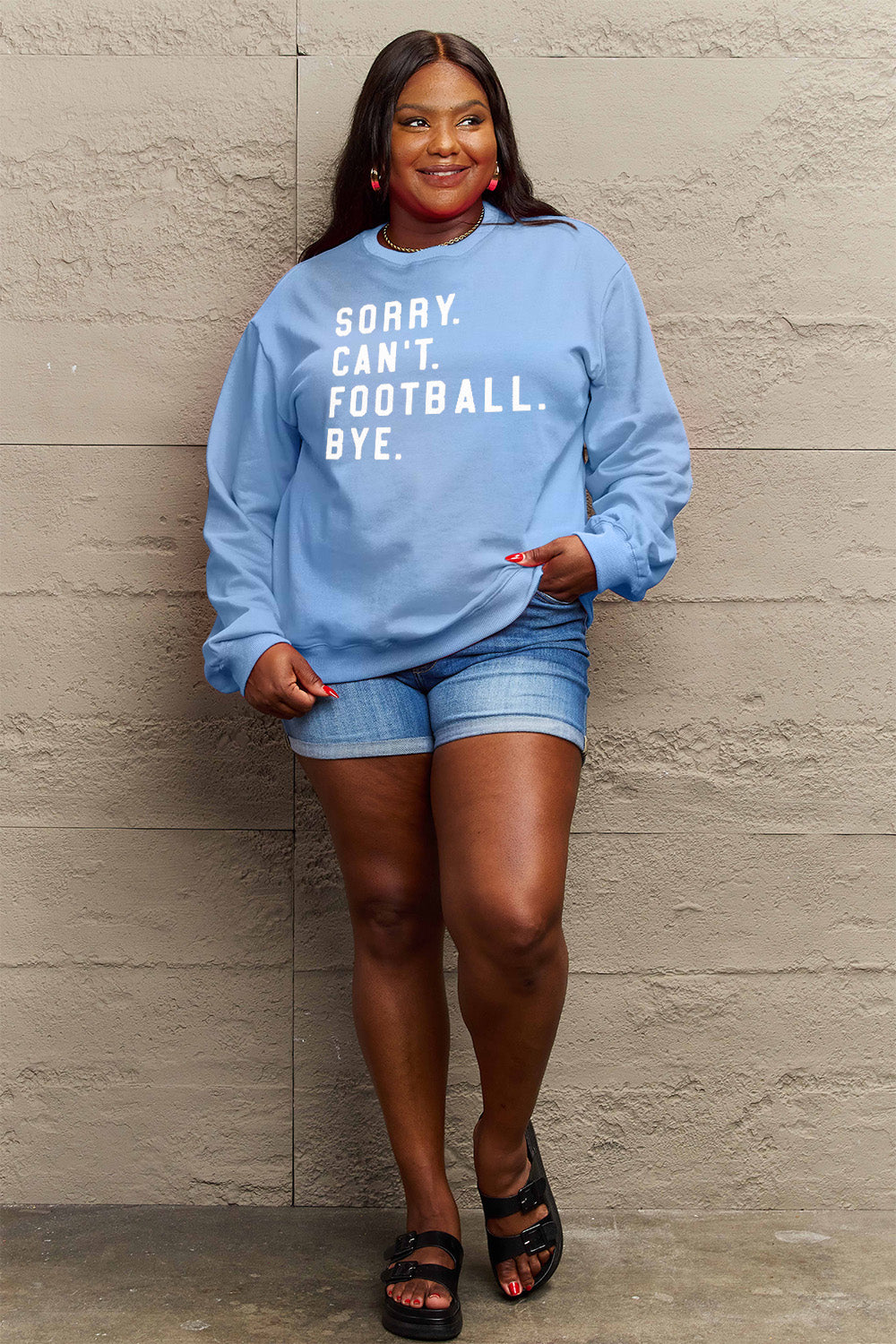 Sorry Can't Football Bye Simply Love Full Size Graphic Round Neck Sweatshirt