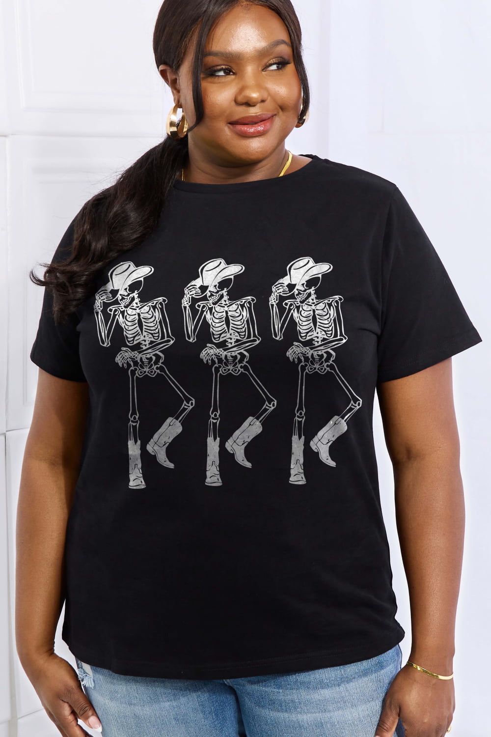 Simply Love Full Size Triple Cowboy Skeletons Graphic Cotton Tee