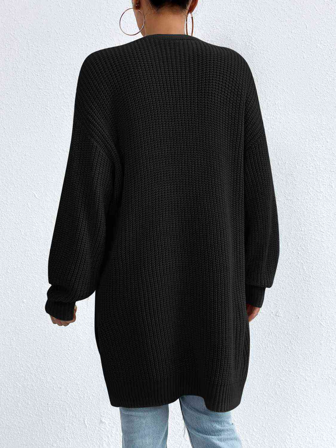 Yh Open Front Dropped Shoulder Slit Cardigan