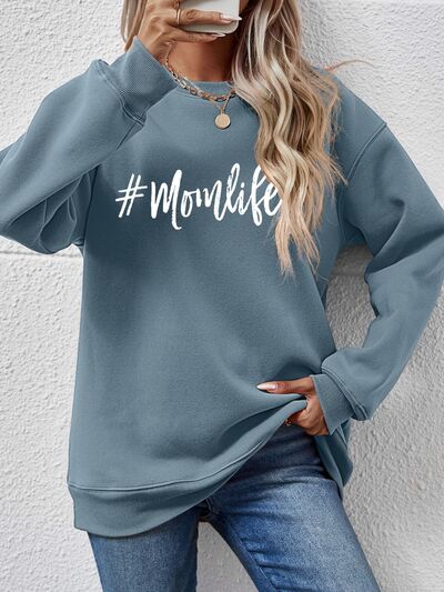 #Momlife Letter Graphic Round Neck Sweatshirt