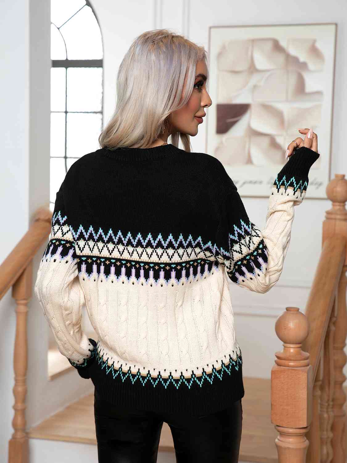 B&S Round Neck Cable-Knit Sweater