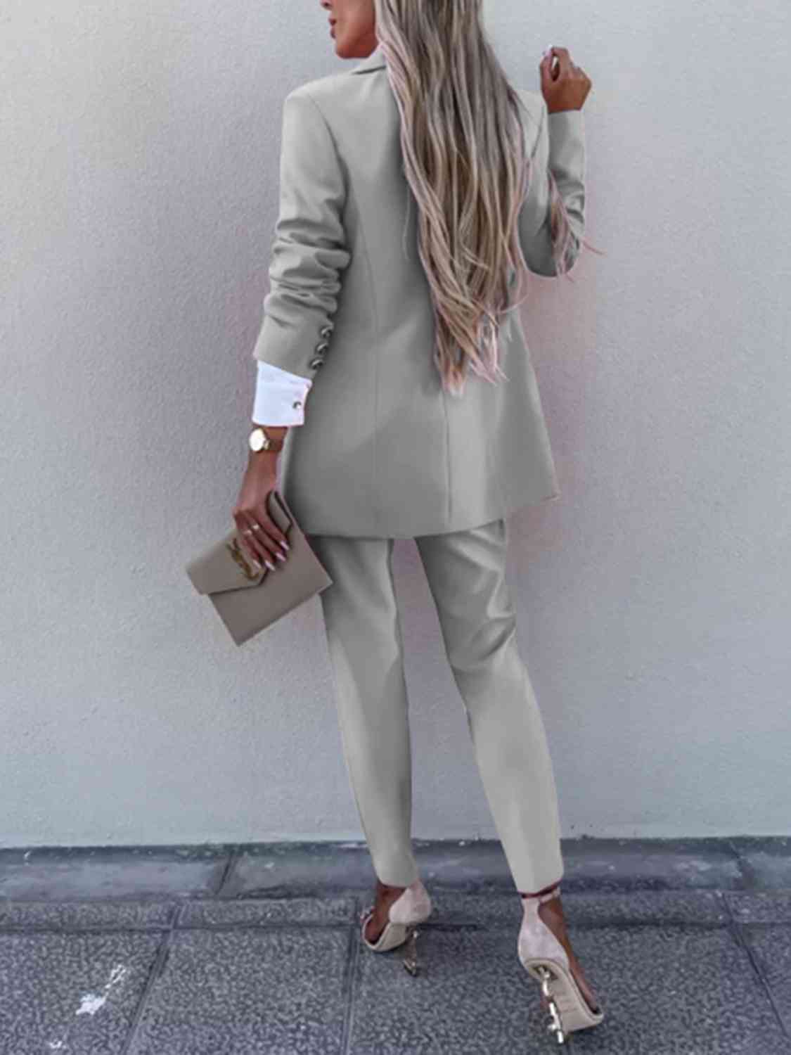 S.S.Ni Lapel Collar Long Sleeve Blazer and Pants Set