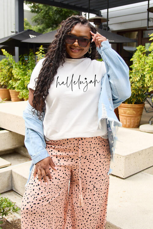 Simply Love Full Size Letter HALLELUJAH Graphic Short Sleeve T-Shirt