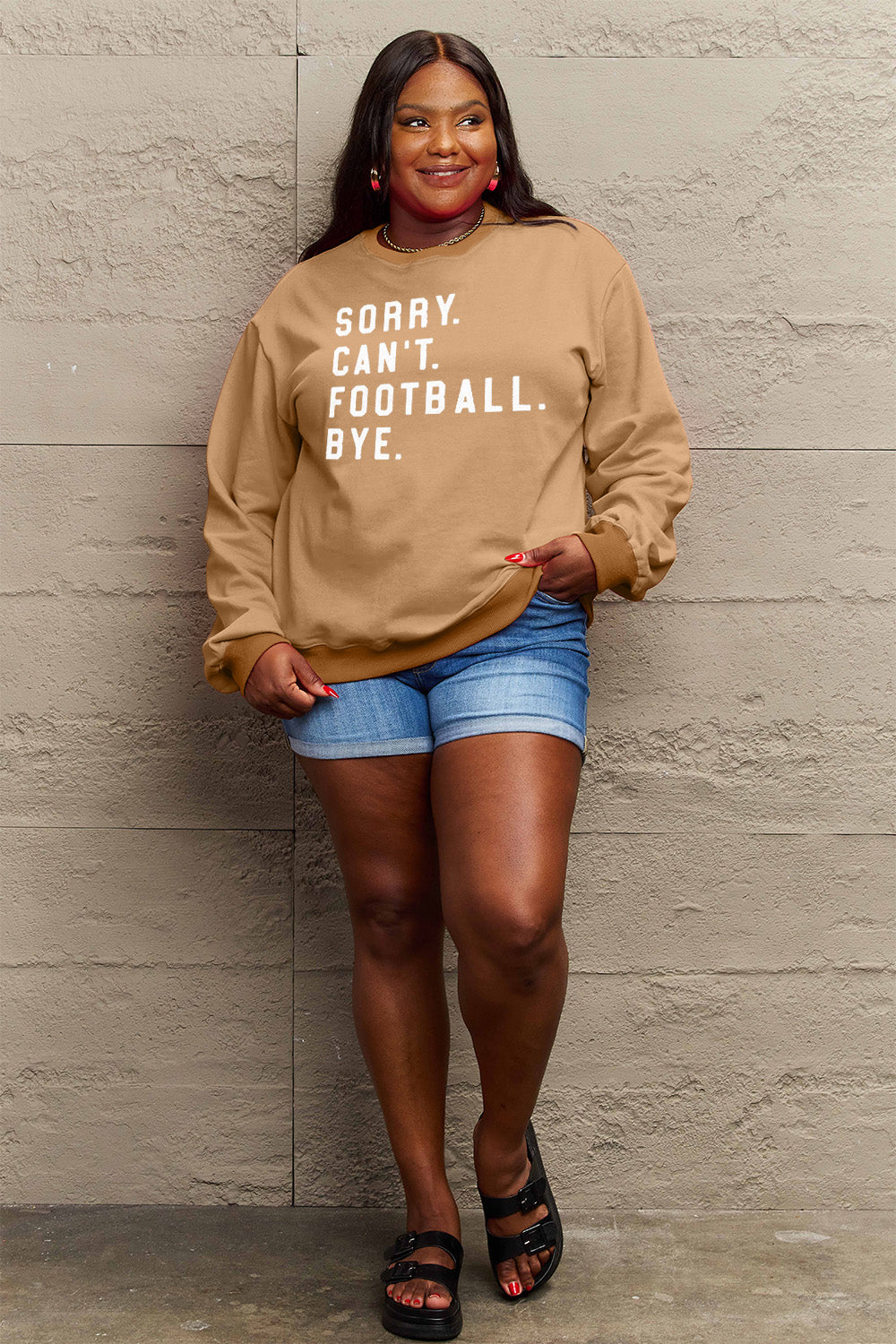 Sorry Can't Football Bye Simply Love Full Size Graphic Round Neck Sweatshirt