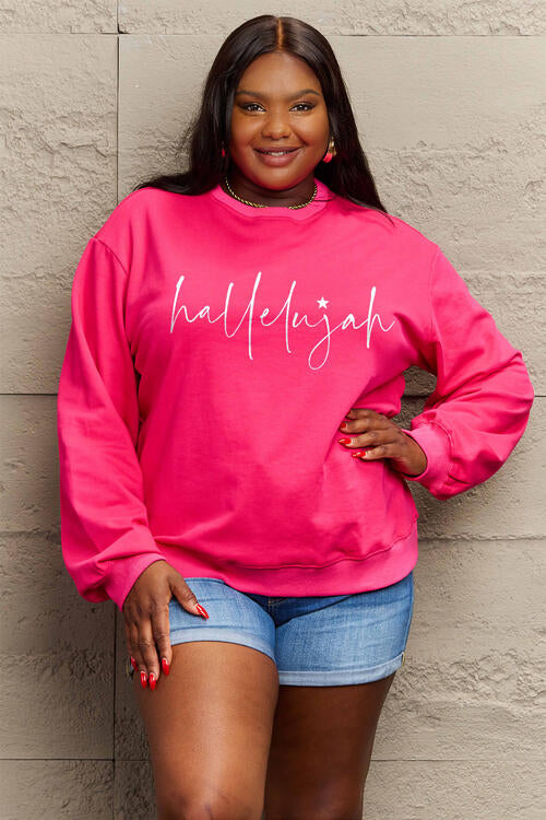 Hallelujah Simply Love Full Size Letter Graphic Long Sleeve Sweatshirt