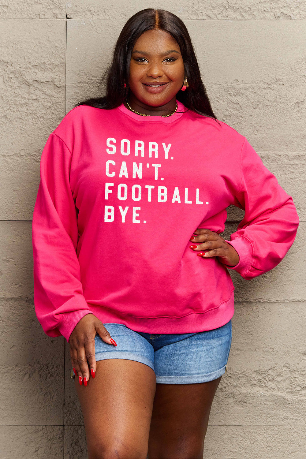 Sorry Can't Football Bye Simply Love Full Size Graphic Round Neck Sweatshirt