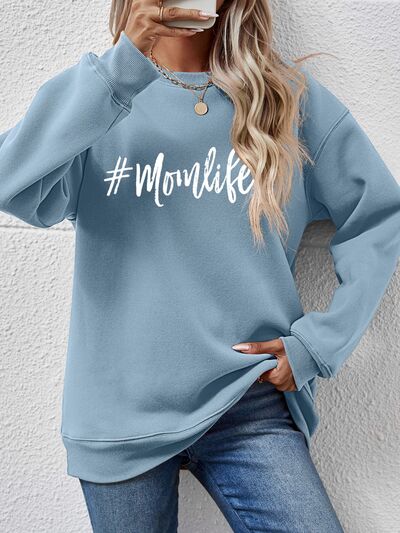 #Momlife Letter Graphic Round Neck Sweatshirt