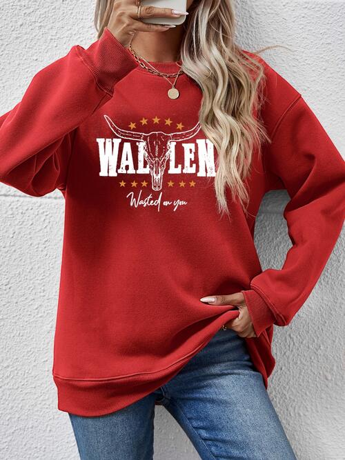 Wallen Wasted On You Graphic Round Neck Dropped Shoulder Sweatshirt