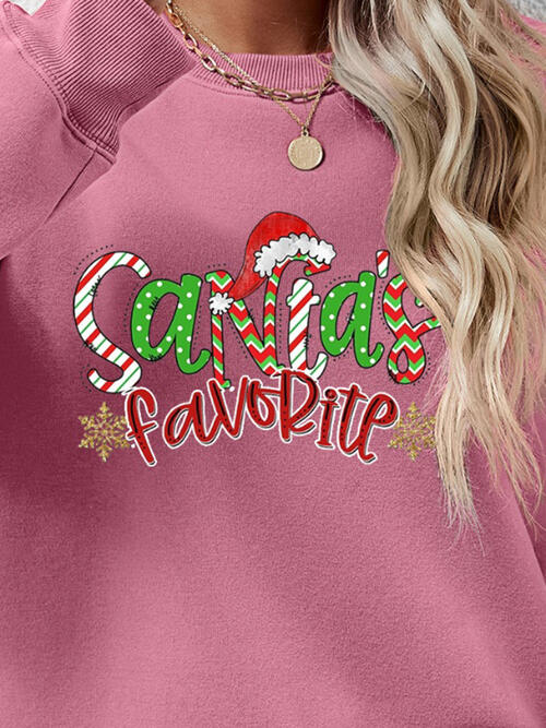 Santa’s Favorite Letter Graphic Round Neck Long Sleeve Sweatshirt