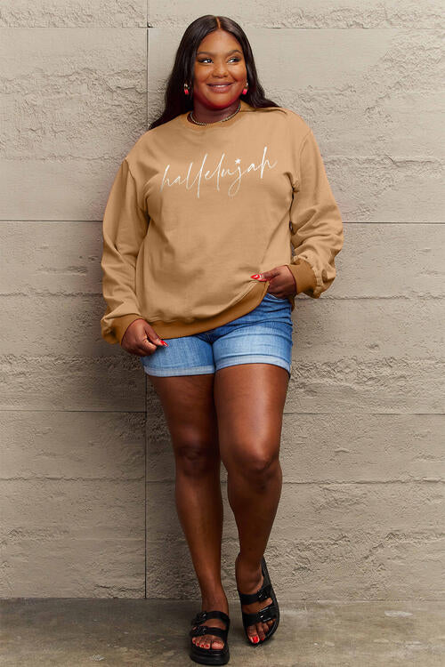 Hallelujah Simply Love Full Size Letter Graphic Long Sleeve Sweatshirt