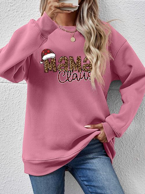 Mama Claus Round Neck Letter Graphic Long Sleeve Sweatshirt