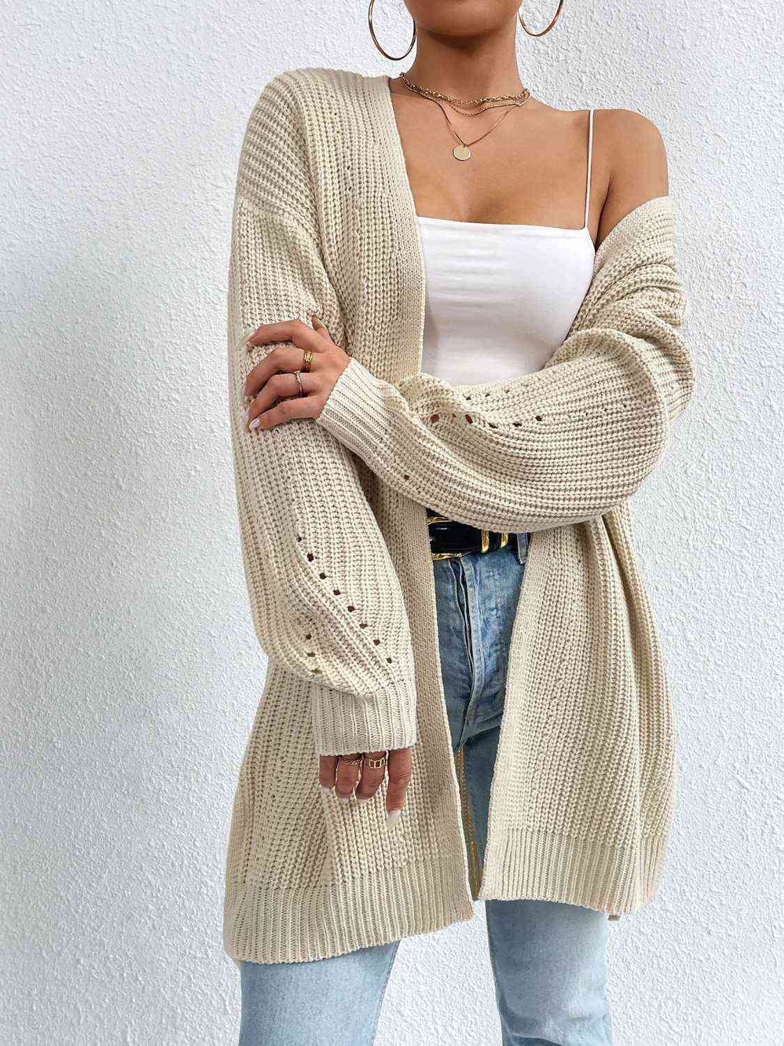 Yh Open Front Dropped Shoulder Slit Cardigan