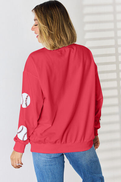 Sequin Ball Baseball Softball Round Neck Dropped Shoulder Sweatshirt
